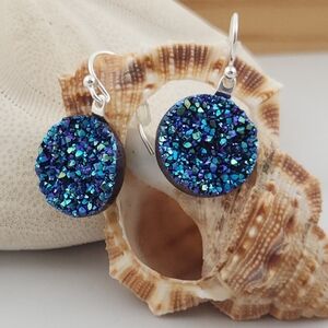 Titanium Coated Quartz Druzy Dangle Earrings